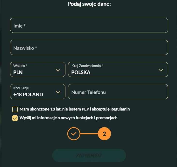 Formularz rejestracyjny - dane osobowe